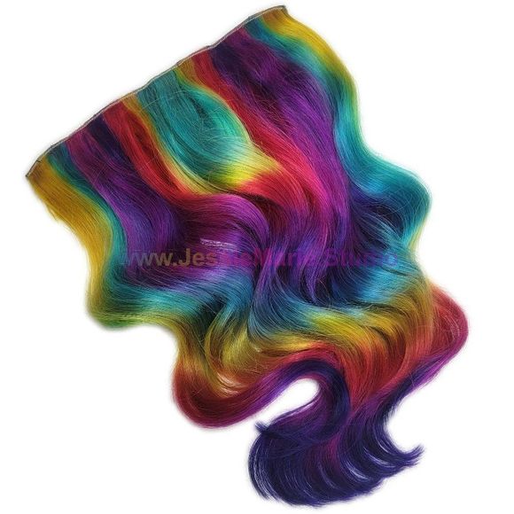 Rainbow Colored Clip in One Piece Human Hair Extensions - Picture 3 of 3